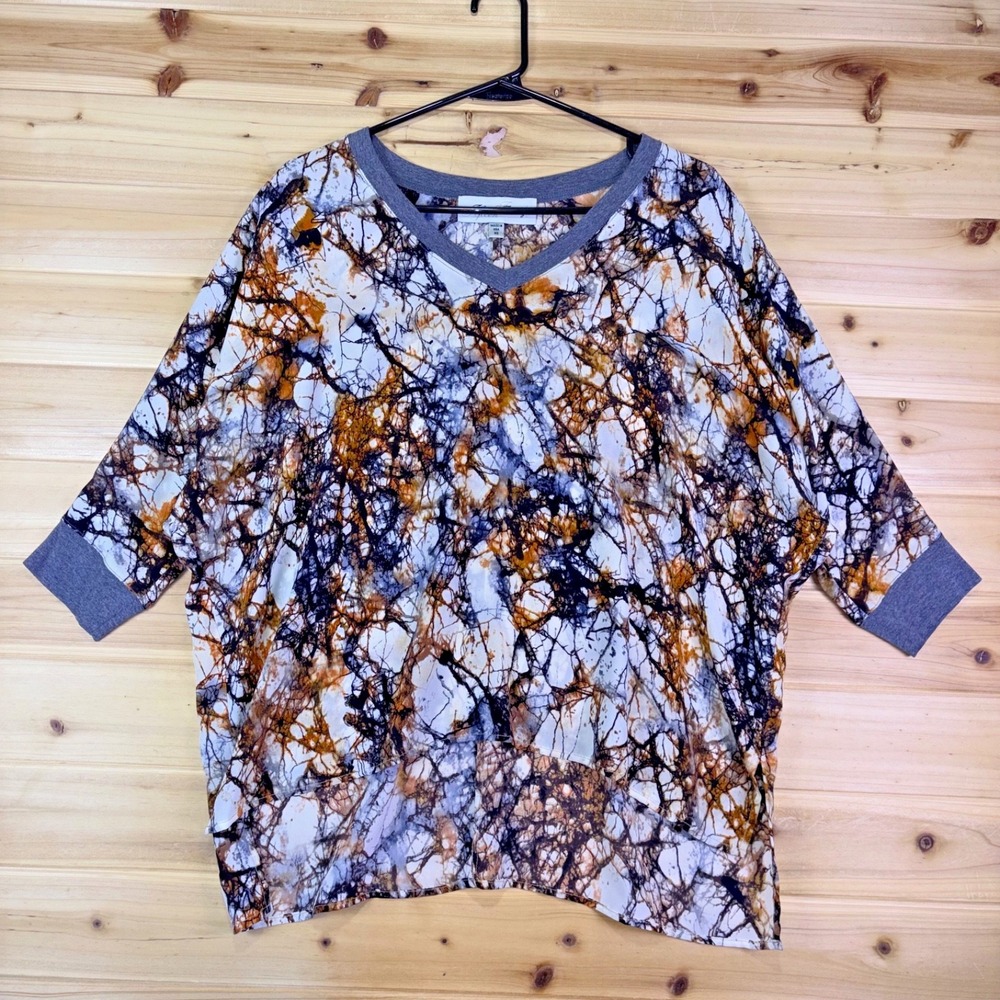 Fifteen Twenty Blouse Womens XS Multicolor Silk Tie Dye V-Neck Hi Low Top